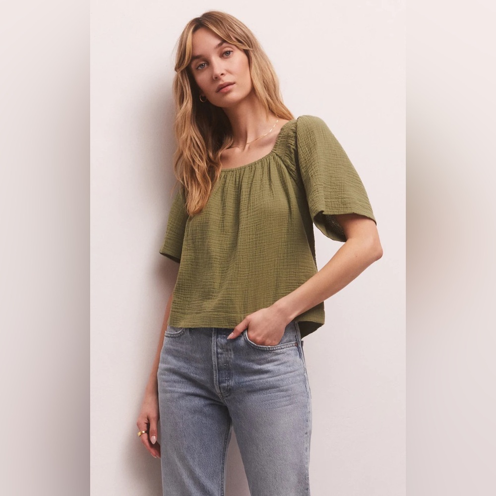 NWT Z Supply No Rules Cropped Gauze Top, Olive Branch, Small